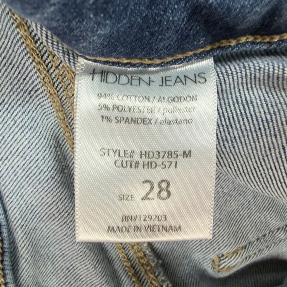 Hidden Jeans HD3785-M Womens 28 Cropped Flare Raw Hem Patch Pocket Blue Denim